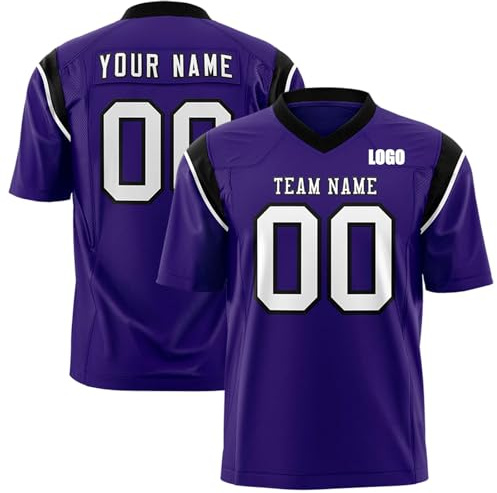 American Football Trikot Personalisiert mit Name/Nummer/Logo American Football Bekleidung Trikot T-Shirt für Herren Damen Erwachsene Kinder (Lila-3)