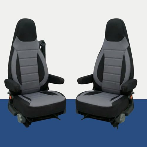 Auto Interieur Meester Sitzbezüge passend kompatibel Aguti GIS Liner & Milan Wohnmobil-Sitze, 2‑teiliges mit Armlehnenbezügen, kompatibel mit Pössl, Knaus, Adria, Carthago u.a (Schwarz/Grau)