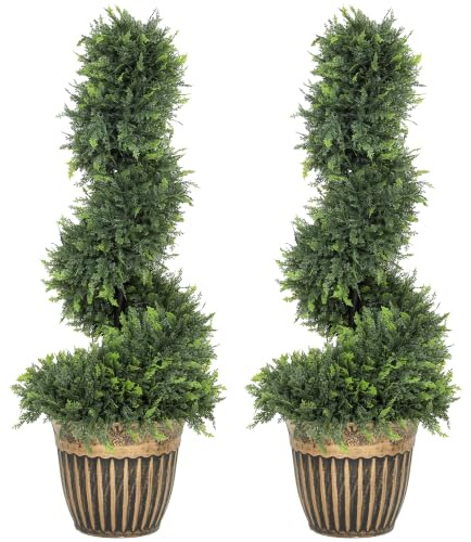 HOMCOM Artificial Topiary Spiral Cypress Trees in Pot Set of 2 90cm Green | Decorative Fake Plants, Home Indoor Outdoor Decor