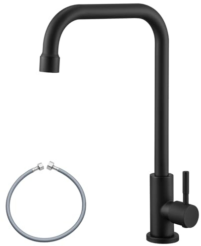 CECIPA Kaltwasserhahn Schwarz, 360° drehbarer Wasserhahn Kaltwasser | Kaltwasser Armatur für Küche, Gäste-WC & Garten Outdoor, Kaltwasser Armaturen aus 304 Edelstahl
