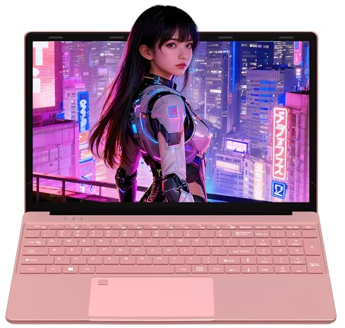 Amita 15.6 Inch Laptop with FHD Display, Fingerprint Access & Backlit Keyboard, 6500Y Processors, 16GB Memory & 256GB Solid State Storage, Pink Notebook for Study and Daily Use