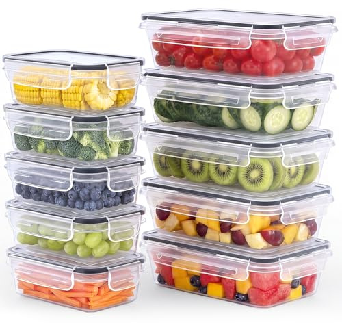 Contenitori Ermetici per Alimenti con Coperchio - Senza BPA, meal prep Contenitore per Microonde, Set Contenitori per Alimenti, Compatibile Congelatore e Lavastoviglie, 1L x 5 Pezzi + 0,52L x 5 Pezzi