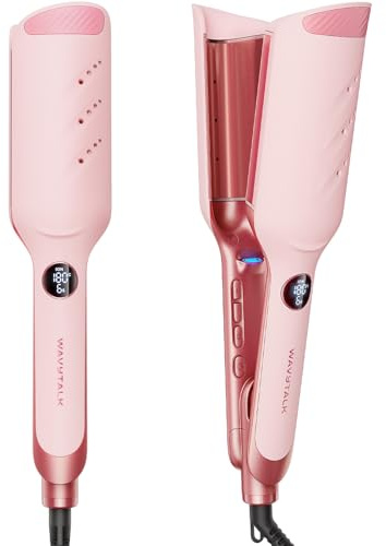 Wavytalk Rizador 35mm, Anti-Scald Iónico para Ondas Beach Waves | Cerámico Iónico: Menos Encrespamiento, Más Brillo, 140-210°C, Todo Cabello, 4 Temp., 8 Ajustes, Ligero, Doble Voltaje, Rosa