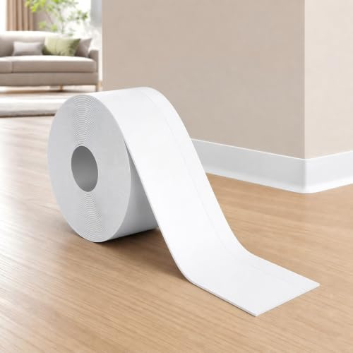 Peygre 10m Plinthe Souple Autocollante PVC 50x20mm Blanche | Baguette de Finition, pour Salle Bain Cuisine Plan Travail, Pose Facile Sans Outil.