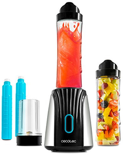 Cecotec Batidora Smoothies de Vaso Individual Power Titanium Two. Smoothie Maker, Cuchillas de Titanio, Incluye Molinillo, 2 Vasos de 600 ML y 2 Tubos Refrigeradores, Pica Hielo, 350W
