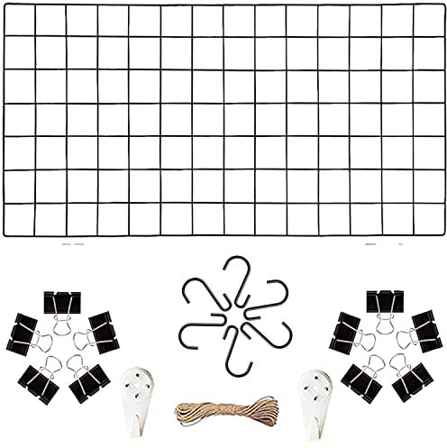 Decoración de Pared con Rejilla fotográfica,celosía metálica, Panel de Mensajes DIY para visualización de Notas,Tablero de Mensajes de Bricolaje para Memo Display,Negro,40 * 80cm/16 * 32in