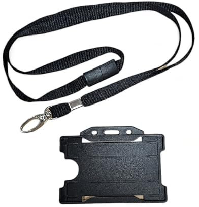Black Lanyards for Neck with Single-Sided ID Card Holder - Recycled Polyester, 10mm Wide, Safety Breakaway, Metal Lobster Clip, Badge for Lanyards - for Students, Staff, Visitors - ALG ID Cards