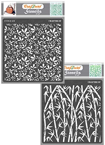 CrafTreat Leaf Stencils for Furniture Painting - Foliage1 and Bamboo Forest Stencil (2Pcs) Size: 15x15 cms - Nature Stencils for Crafts Reusable - Foliage Stencil for Painting