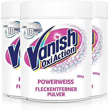 Vanish Oxi Action Pulver Powerweiss – Fleckentferner Pulver ohne Chlor – Zum Waschen, Vorbehandeln und Einweichen weißer Wäsche – 3 x 550 g