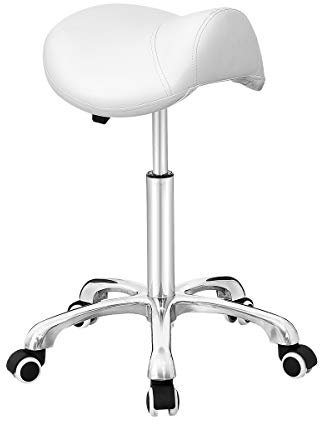 Antlu Sattelhocker Rollhocker mit Rollen höhenverstellbarer Drehhocker Arbeitshocker Küchenhocker, Hocker für Büro Salon Massage Spa (Weiß, ohne Rückenlehne)