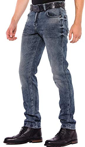 Cipo & Baxx Herren Jeanshose Slimfit Denim Used Basic Jeans Hose Blau W33 L32