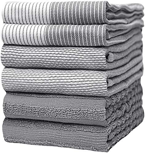 Bumble Küchenhandtücher - Geschirrhandtücher Handtücher Baumwolle – 6er Pack – XL Größe 50 x 70 cm – Edle, Weiche und Robuste Ringspinnbaumwolle in 3 Verschiedenen Texturen (Grau)