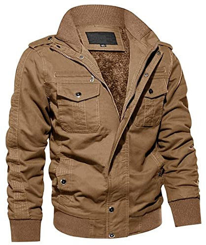 MAGCOMSEN Fleecejacke Herren Jacket Übergangsjacke Thermo Winterjacke Parka Outdoor Cargo Jacke Winter Khaki XL