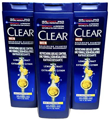 3x400ml Clear Men Anti-Schuppen Shampoo - Refreshing Grease CONTROL mit Lemon Extract, Für Männer, für fettiges Haar,Sparpack