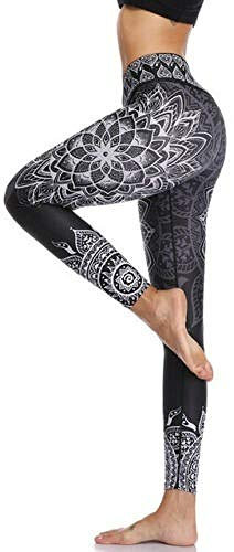 High Waist Sport Blickdichte Leggings Für Damen,Yogahose Mit Hoher Taille Für Frauen Boho Mandala Bedruckte Schwarze Leggings Blickdichte Yoga-Leggings Trainingsstrumpfhose Für Fitnessstudio Pila