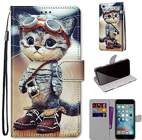 TOMYOU Hülle für iPhone 6 / 6S, Modekatze | Standfunktion, Kartenfach, Magnetisch, Stoßfeste Schutzhülle, Flip Leder, Klapphülle