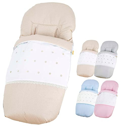 Universal-Fußsack für Kinderwagen, für Winter und Sommer als Fußsack oder Stuhlbezug, Beige mit Spitze - Marke Trimatt