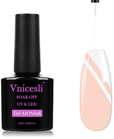 Vnicesli Vernis Semi-Permanent Blanc Gel Nail Art pour Gel Ongle, UV Gel Paint Nail Art Vernis à Ongles pour La Peinture au Trait, French Manucure avec Pinceau Fin 10ml
