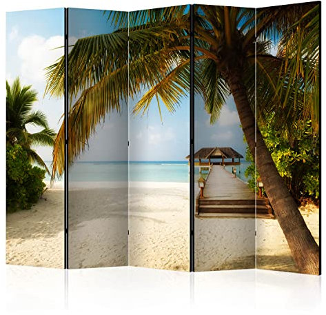 murando - Paravent Raumteiler Innen Landschaft 225x172 cm 5-teilig Einseitig Raumtrenner Trennwand Holz Room Divider Mobiler Sichtschutz Spanische Wand Raum Abtrennung Palmen Meer Strand c-A-0061-z-c