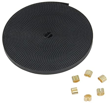 Zeberoxyz GT2 Schwarz offener Zahnriemen aus Gummi X Y Achse Länge 5Meter/16.4Ft Breite 6mm mit 6STÜCK Kupferschnalle für Ender3 Ender5 CR10 3D Drucker(Offener Gürtel- 5Meter)
