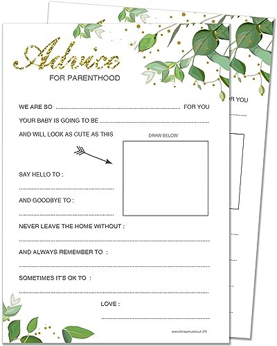 20 x Baby Advice Cards for Parenthood - Baby Shower Game - Botanicals Design - Includes Winner's Certificate