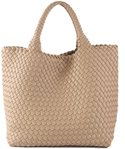 Mode Gewebte Tasche Shopper Tasche Reise Handtaschen und Geldbörsen Frauen Tote Bag Große Kapazität Schulter Taschen, aprikose, 16.1 W x 7.1 D x 11 H