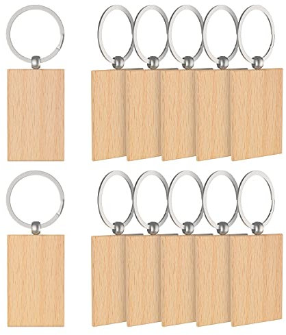 efuturetime 12PCS Schlüsselanhänger Holz Blanko, Rechteckig, Wooden Keychain Schlüsselring, Beschriftbar Schlüsselanhänger Rohlinge Holz für DIY, Malerei, Dekoration, Geschenke