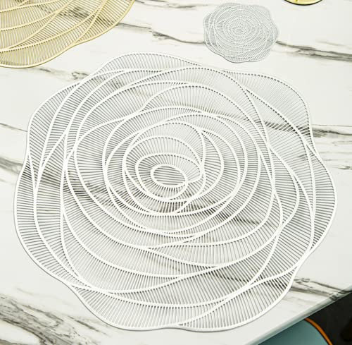 Tovagliette Rotonde Dorate, 6 Pacchi Decorative in PVC Vuote Lavabili (D'argento)