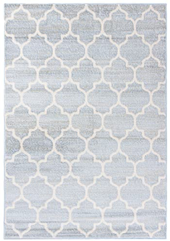 Mazovia Modern Teppich - Marokkanisch Geometrisch Muster - Weich Teppich für Wohnzimmer, Schlafzimmer, Esszimmer - ÖKO-TEX Wohnzimmerteppich – Kurzflorteppich - Blau hellblau 200 x 300 cm