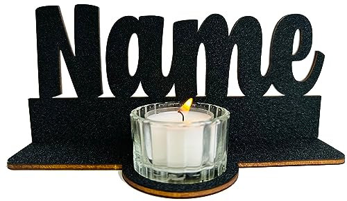Waluna® Teelichthalter Fisch Kerzenhalter Fische aus Holz in 12 Farben- Tisch Dekoration für Taufe Kommunion Konfirmation Taufdeko - personalisiert mit Name Tischdeko für Mädchen & Jungen (N01)