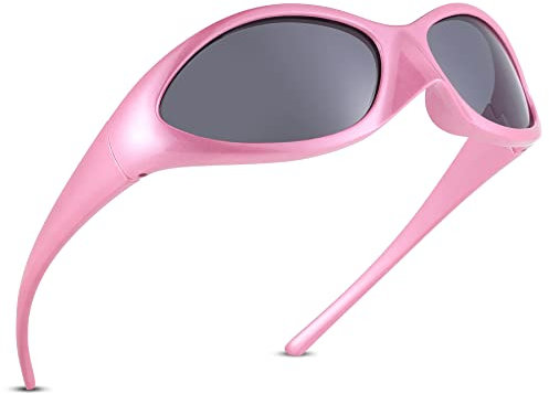 COASION Herren Polarisierte Sonnenbrille Y2k Men Vintage Sport uv400 Brille Futuristische Sonnenbrille(A94 Rosa/Grau)