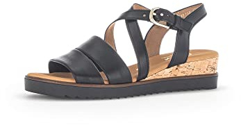 Gabor Damen Keilsandalen, Frauen Sandalen,Moderate Mehrweite (G),Sommerschuhe,Freizeitschuhe,offene Schuhe,schwarz(Kork/Gold),37.5 EU / 4.5 UK