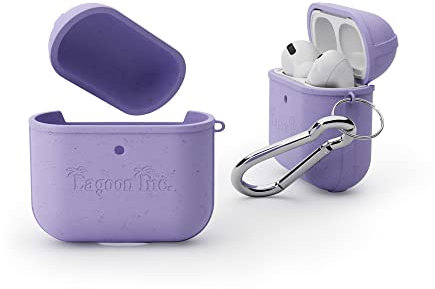 LAGOON INC. Biodegradable AirPods 1/2/Pro Generation Protective Earphone Case with Carabiner Hook | Eco Friendly Sustainable Packaging | Natural Wheat Straw Fibre Finish (AirPods Pro, Lavender Purple)