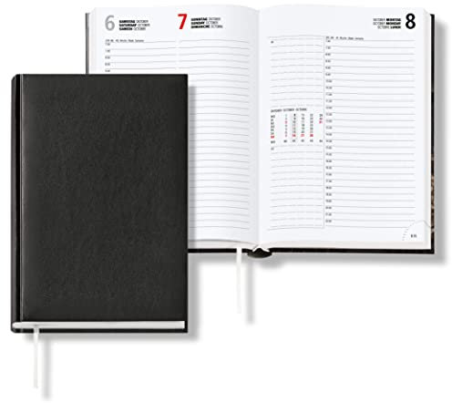 Buchkalender 2025 A5 1 Tag 1 Seite 352 Seiten Chefkalender in Schwarz Balacron Einband Terminplaner Chefplaner Terminkalender Tageskalender