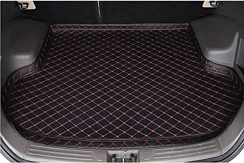 Auto Leder Kofferraummatten für Seat Ateca Arona Ibiza Leon Toledo Leon ST Cupra Exeo, Cargo Teppich Kratzfest rutschfest Kofferraum Schutzmatten Zubehör,Black-red-1