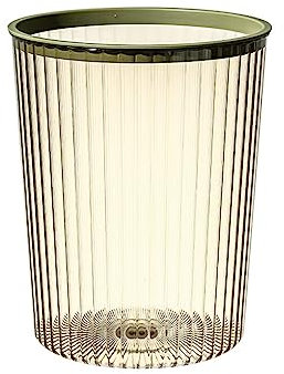 rongweiwang Transparent Trash Can Without Lid Stripe Garbage Bin Cylindrical Plastic Rubbish Bins Large Capacity for Office Container, Green, L