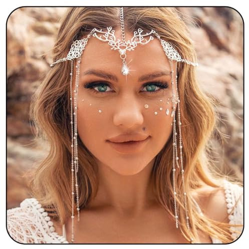Jovono Feen-Kopfkette Silber Elfe Kostüm Haarschmuck Zubehör für Frauen, Einheitsgröße, Strass Kristall