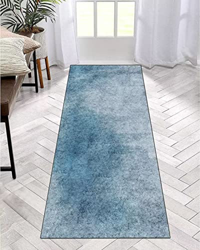 Läufer Teppich Lang Flur rutschfest Waschbar 120X400CM Küche Korridor TeppichLäufer für Flur Hellblau Schlafzimmer Wohnzimmer Polyester Teppichmatte Dauerhaft, Anpassbar Küchenteppich Meterware