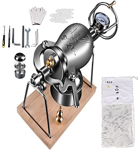 REOTEL 304 Stainless Steel Chinese Traditional Popcorn Maker Mini Popcorn Pot Hand Popcorn Machine Small Popcorn Cannon for Family Gathering Party Fun