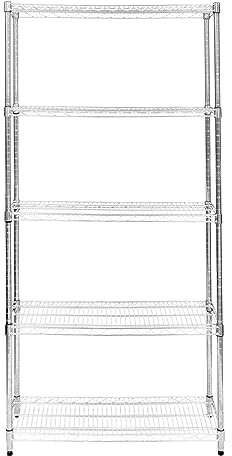 Drahtregal 5-stufiges Metall-Aufbewahrungsregal Heavy Duty Freistehend Höhenverstellbaren Böden & Füße Multifunktional Küche Büro Garage Speisekammer Silber Chrom 1000kg Tragfähigkeit 45 x 90 x 180cm