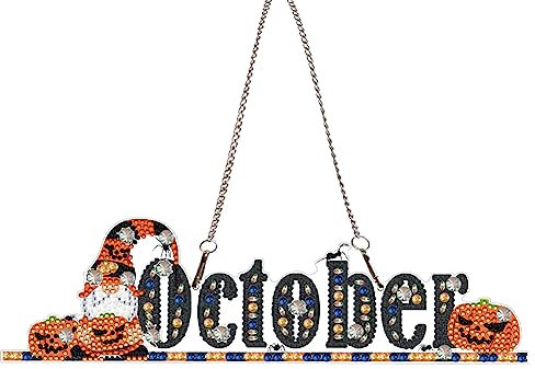 5D DIY Diamond Painting Girlande Kranz Diamant Painting Monate Anhänger Kits mit Kette, Diamantmalerei Kalender Handwerk Tür Fenster Deko Geschenke (Oktober)