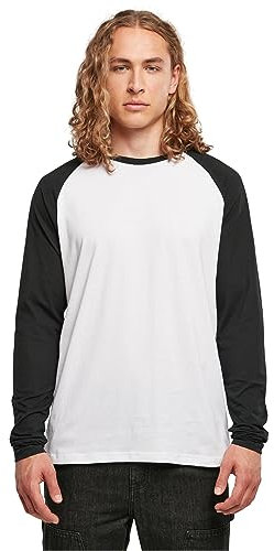 Build your Brand Men's Contrast Raglan Long-Sleeved Shirt T, White/Black, M
