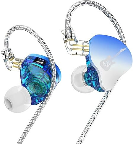 EZ EAR ND DD3 HiFi In Ear Monitores Dual Dynamic Drivers In-Ear Earphones IEM 4 Estilos de Sonido Ajustables con 2 Pin Cable de diseño Desmontable para Cantante Bajista (Azul, sin micrófono)