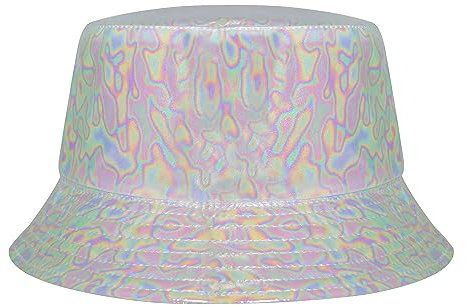 ZLYC Unisex Fashion Bucket Hat PU-Leder Regenhut wasserdicht Fischerhüte(Trippy Weiß)