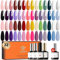 Modelones 32 Pcs Gel Nail Polish Set, 28 Colors All Season Gel Polish Kit with Glossy& Matte Gel Top Coat No Wipe Base Coat Nail Primer Orange Red Purple Pink Black White Classic Colors Nails DIY