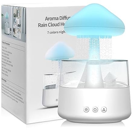 Rain-Cloud Humidifier, 450 ml, Regen Wolken Luftbefeuchter mit 3 modi und 7 Farben, LED-Lichtern Aroma Diffuser, Nano-Nebel Regen pilz Lampe für Kinderzimmer, Schlafzimmer, Zuhause, Büro(Weiß)