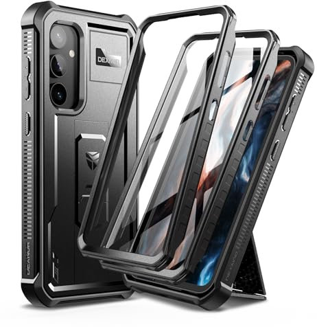 Dexnor Full Body Case for Samsung Galaxy S23 FE【Double front frame & Kickstand 】, Bumpershock Technology Drop Protection Rugged Phone Cover Shockproof Protective Bumper Case - Black