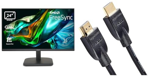 Acer EK241YHbif Monitor PC 24, Display VA Full HD, 100 Hz, 1 ms (VRB), 16:9, FreeSync & Amazon Basics Cavo Ultra HD HDMI 2.0 ad alta velocità, formati 3D supportati