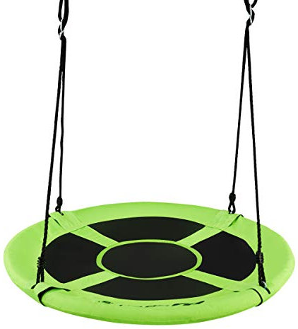 DREAMADE Balançoire Nid d’Oiseau Ronde en Tissu Oxford,Balançoire à Suspendre Enfants avec Hauteur Réglable 100-180CM,Siège Suspendu Charge 300KG pour Jardin,Caming,Balcon (Vert, Renforcée)