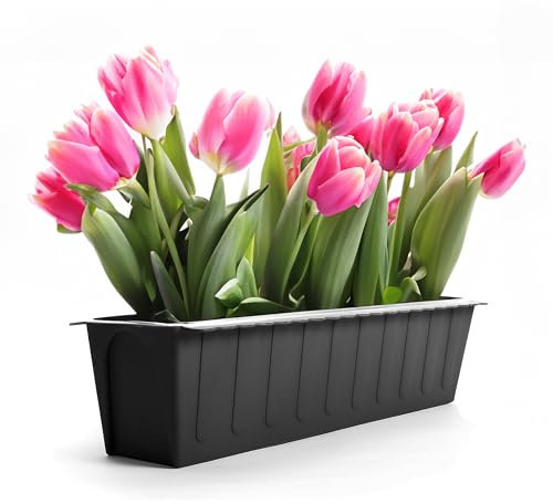 BigDean 12 Stück Paletten Blumenkästen Einsatz in Anthrazit – Pflanzkasten zum Bepflanzen & Dekorieren – Balkonkasten für Kräuter, Blumen & Pflanzen – UV-Stabiler & wetterbeständiger Kunststoff